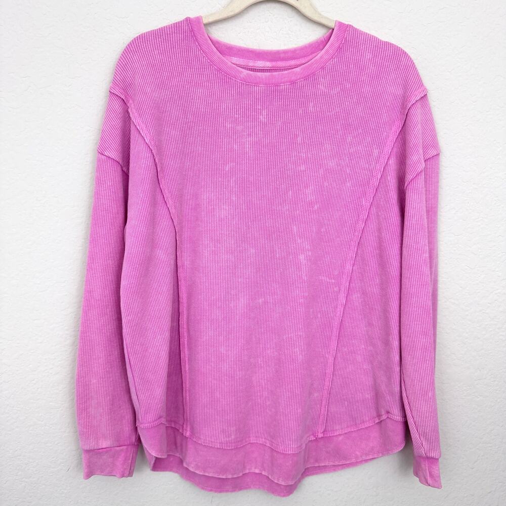 Sunnyside By Sundry Womens Long Sleeve Thermal Waffle Top Size XL Casual Pink